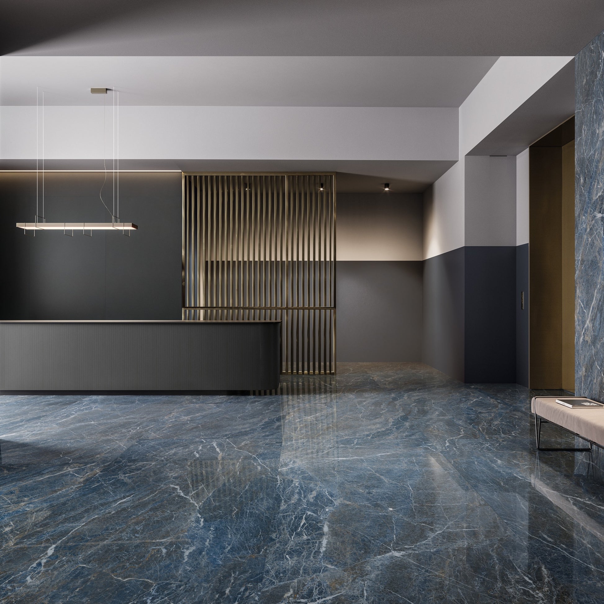 Saint Laurent matná – sametově hebký modrý povrch s dekorem