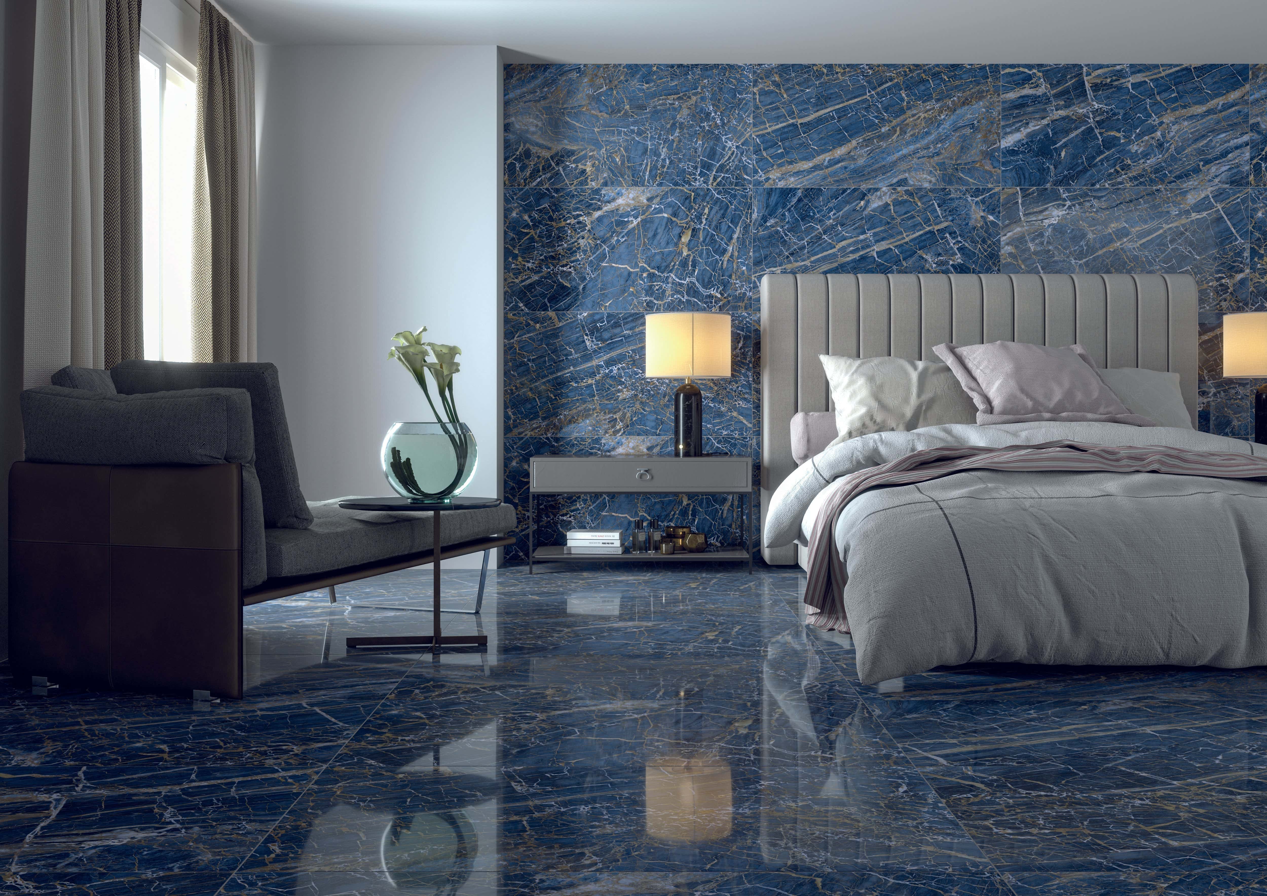 Rektifikované hrany na dlažbě v ložnici