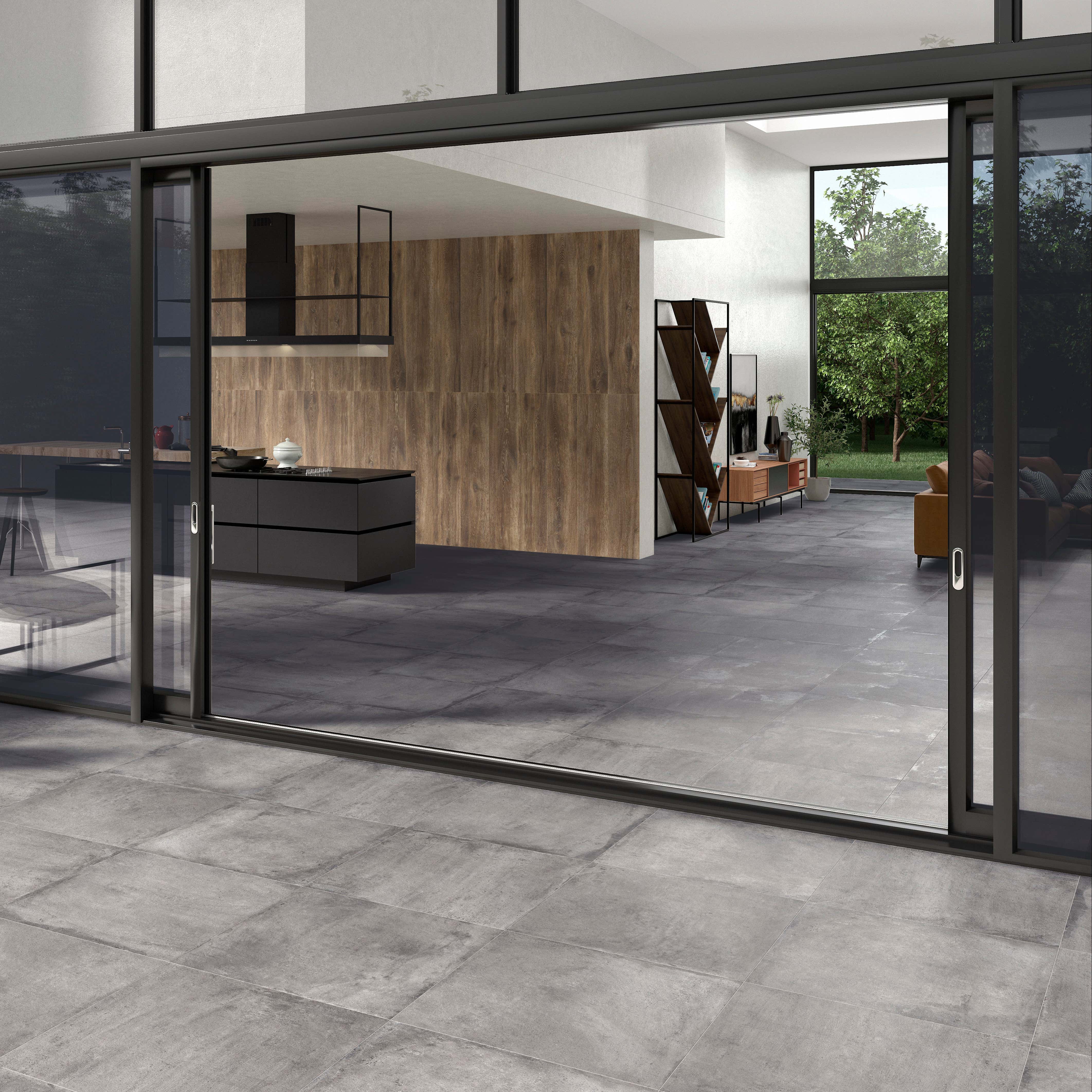 porcelánová dlažba světle šedý dekor s kontrasty tmavé