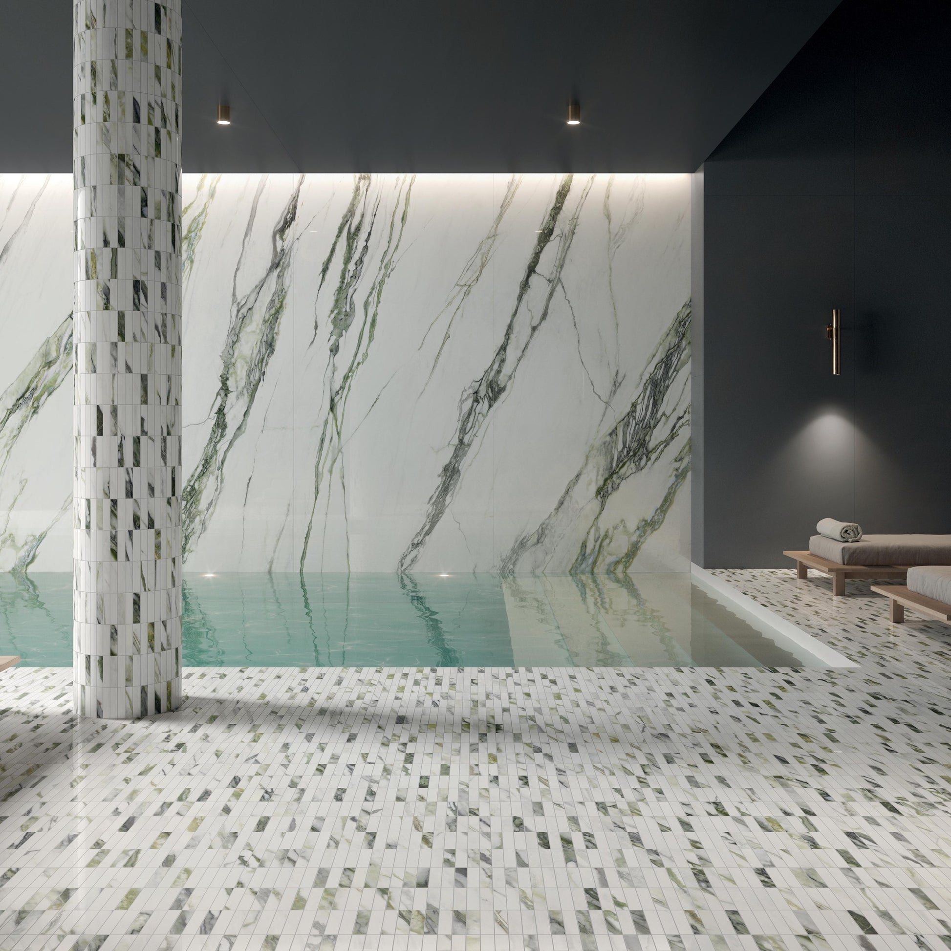 Calacatta Green Vena Continua – navazující žilkování na velkoformátu