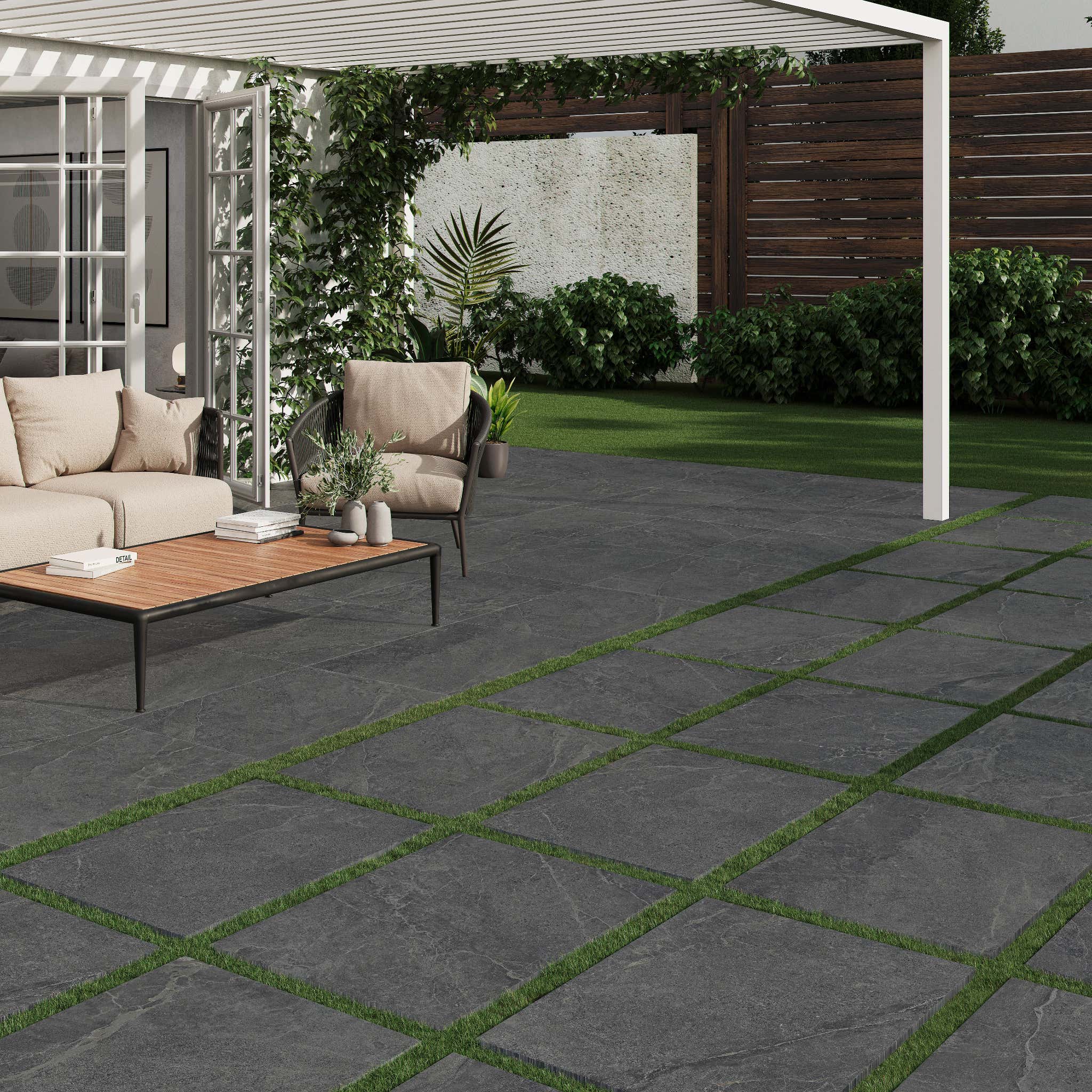 Venkovní dlažba anthracitová pro bazény a terasy.