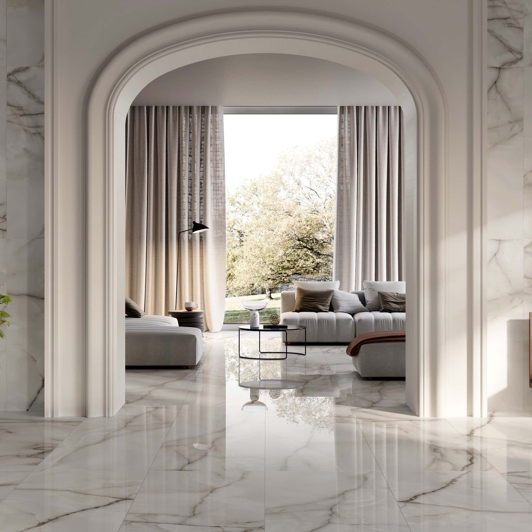 Onix Pearl – šedá leštěná porcelánová dlažba i obklad 60×120 cm od dlažby.net