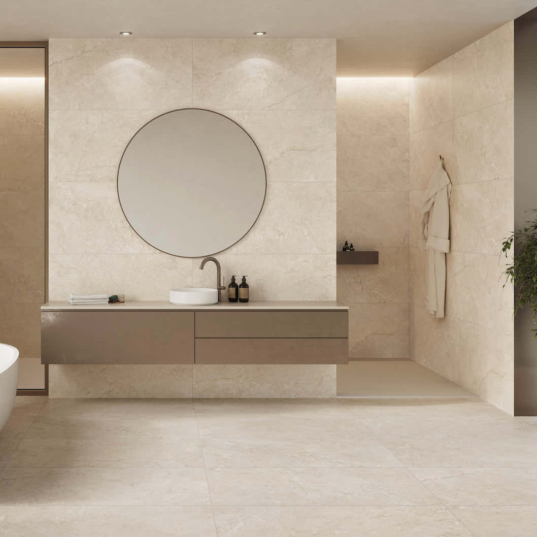 Porcelánová dlažba KTL Gobi Beige  koupelna 60×120 – béžový kamenný vzhled