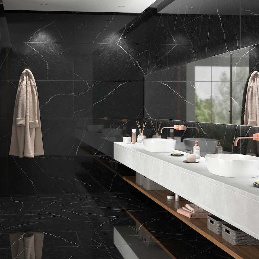 Černý porcelánový obklad Metropolitan Black – moderní design interiéru