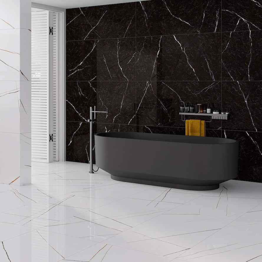 Luxusní černý mramorový vzhled – dlažba Metropolitan Black do koupelny