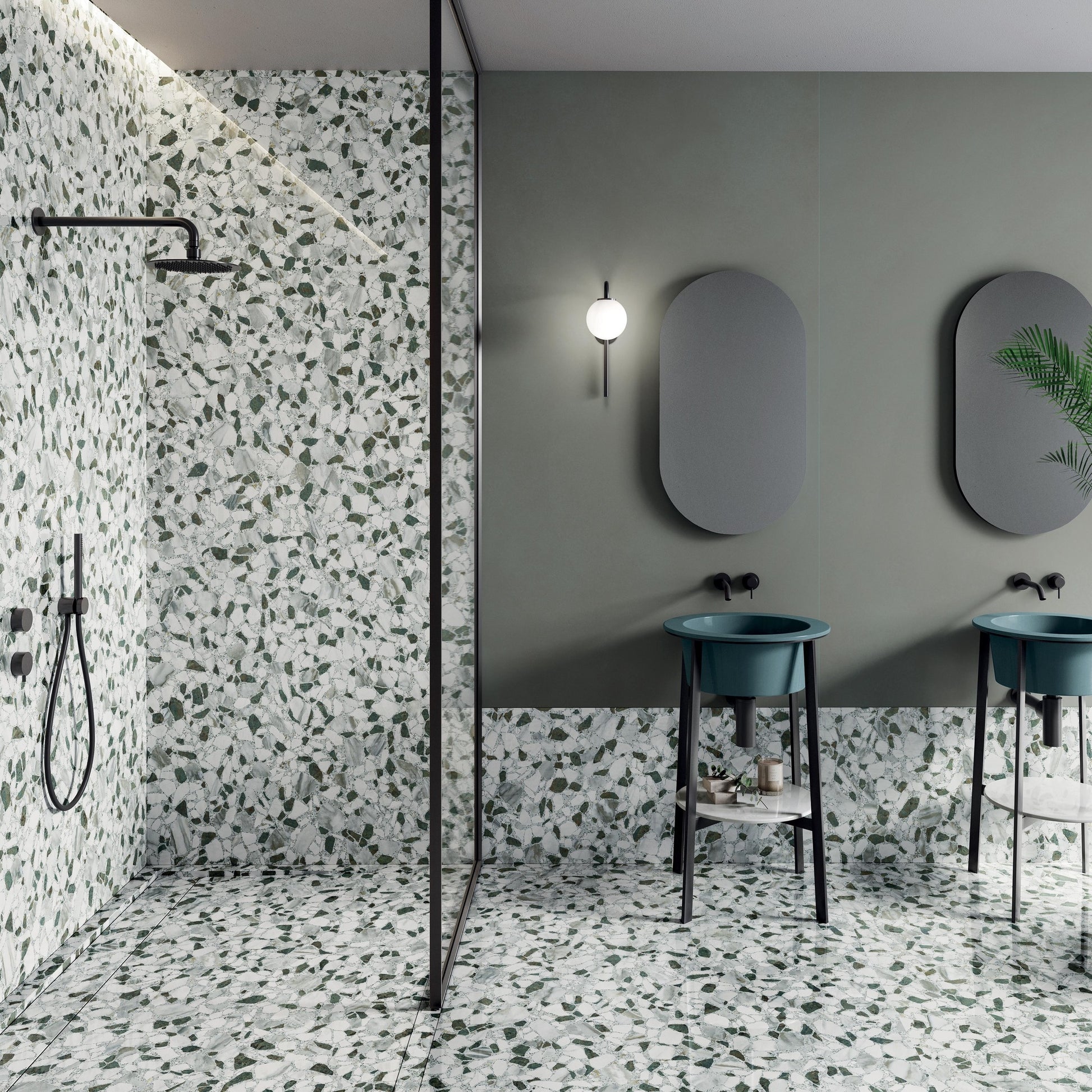 Mozaika Calacatta Green – luxusní detailní doplněk do koupelny od dlažby.net