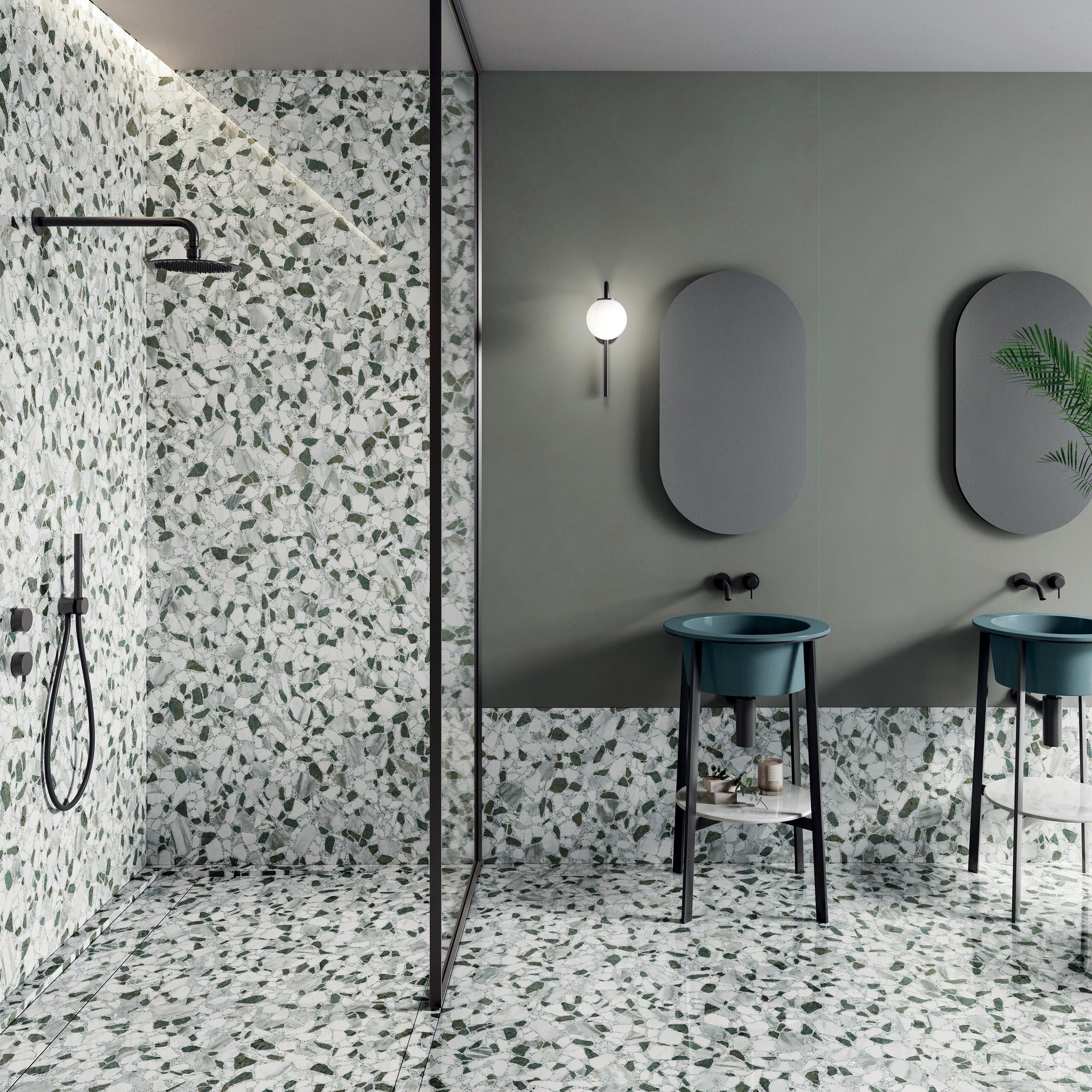Mozaika Calacatta Green – luxusní detailní doplněk do koupelny od dlažby.net