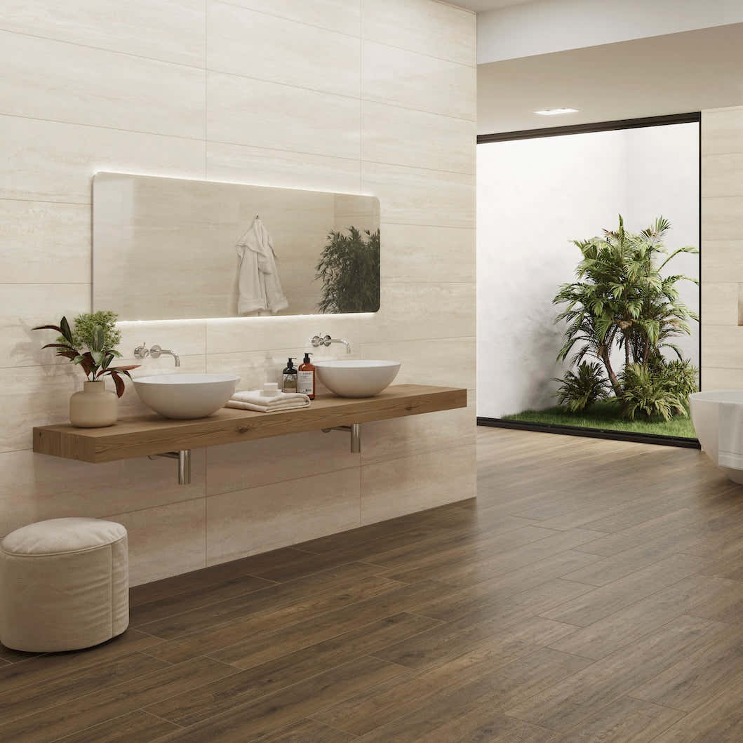 Luxusní dlažba imitace travertinu Toscana Natural – koupelna od dlazby.net