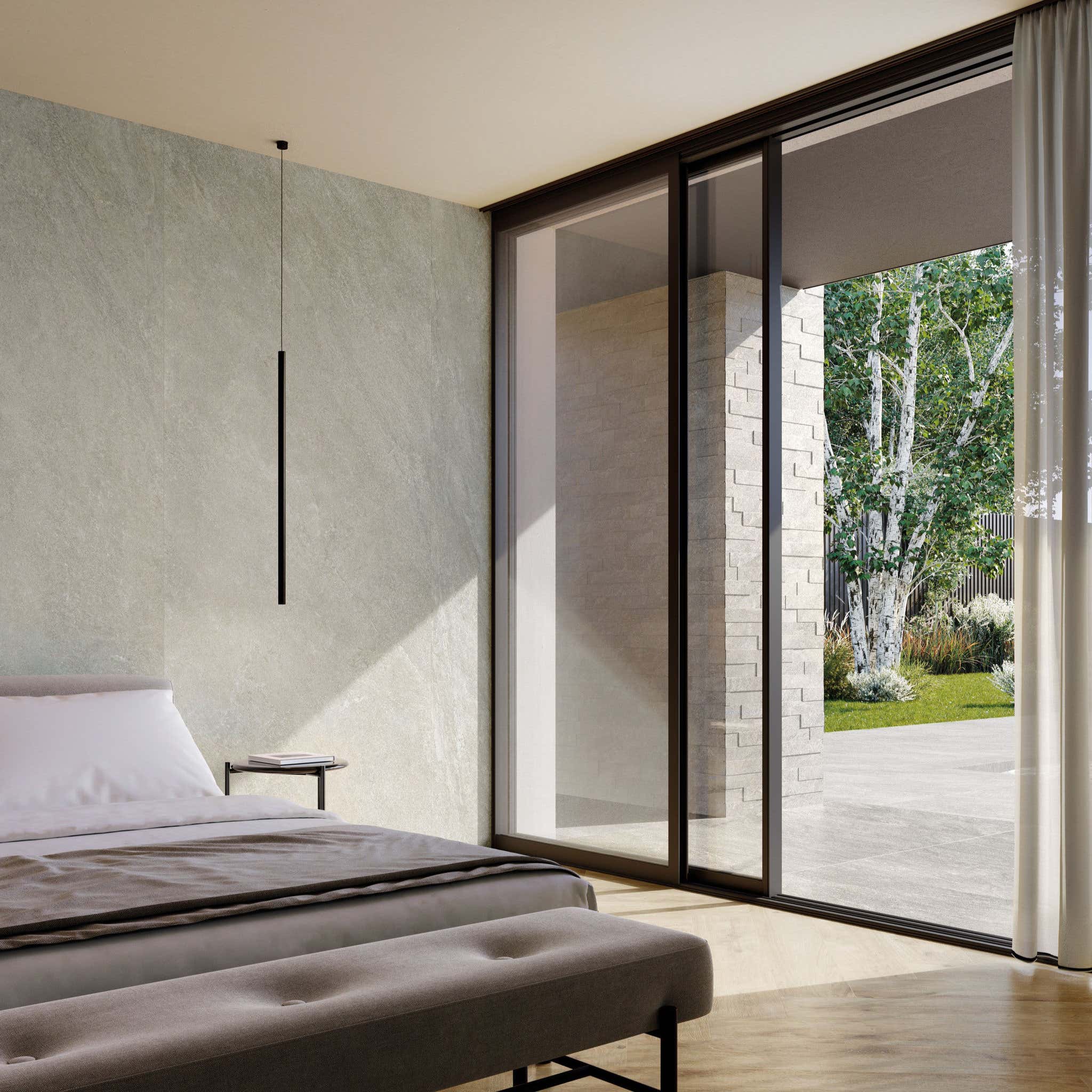 Velkoformátová dlažba Origins Greige – moderní obývací pokoj