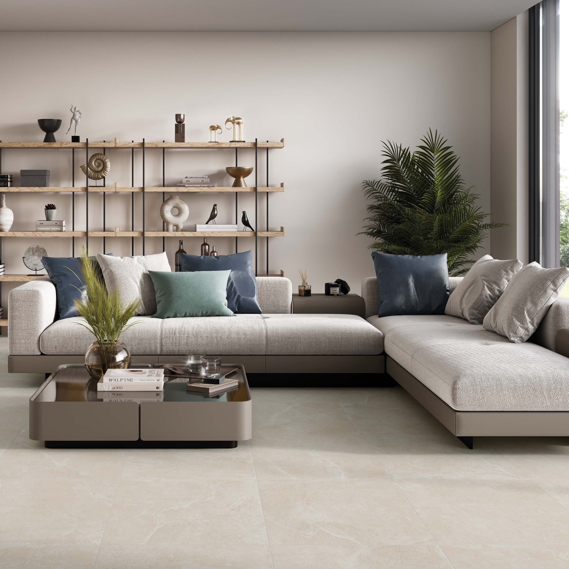 Porcelánová dlažba Vermont Sand – béžový kamenný vzhled do obýváku
