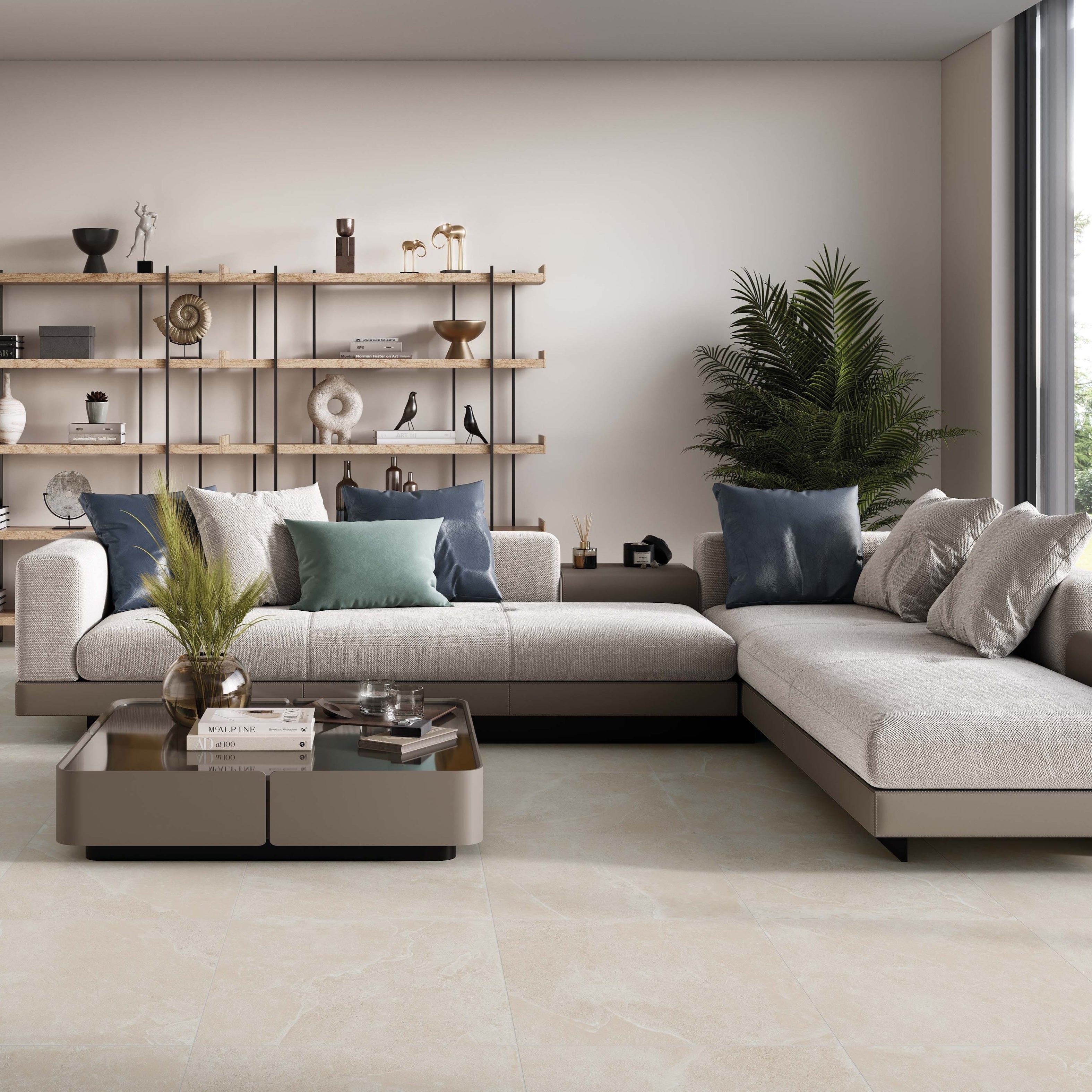 Porcelánová dlažba Vermont Sand – béžový kamenný vzhled do obýváku