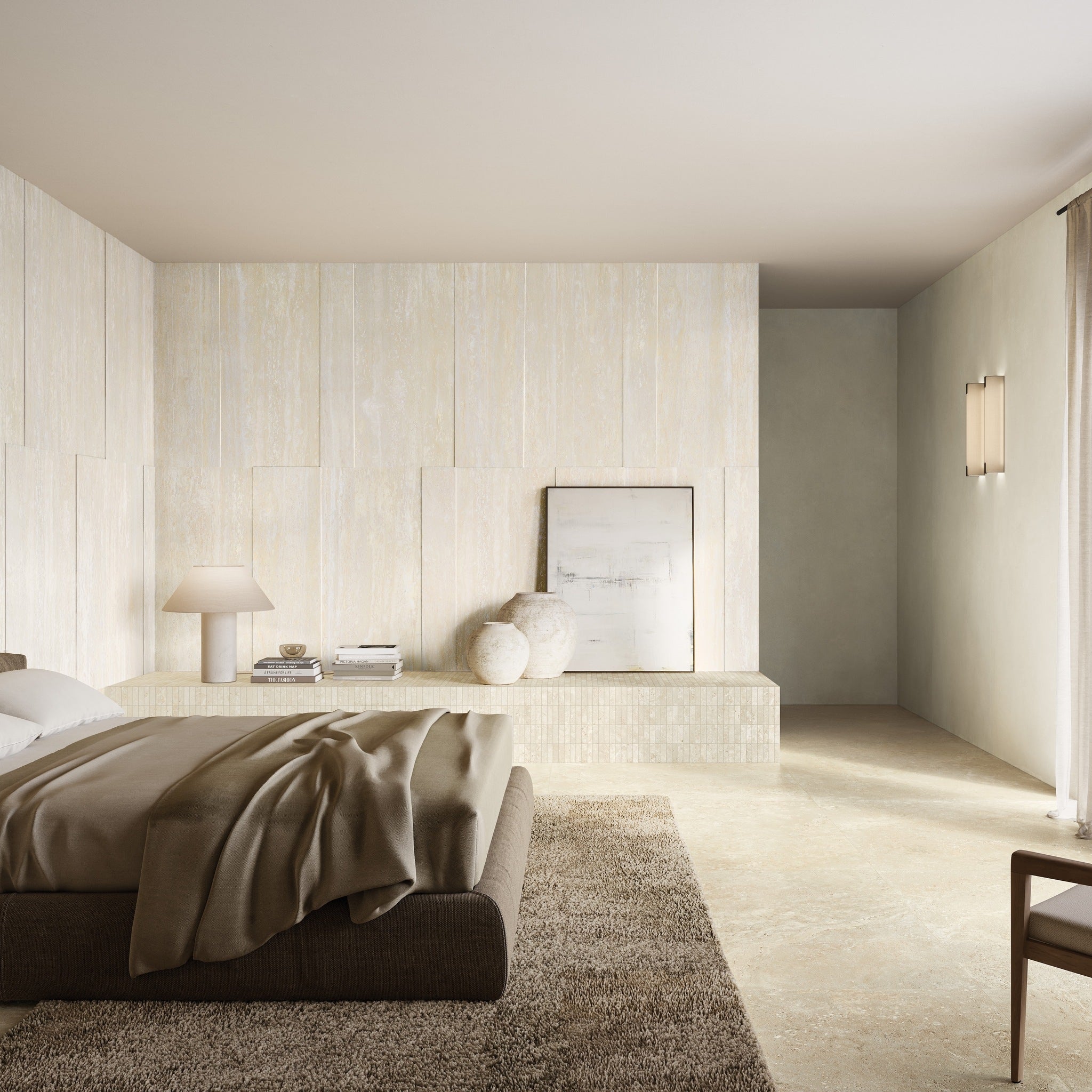 Travertini Bianco Cross Cut 60×120 – jemně mramorovaná struktura, matný povrch