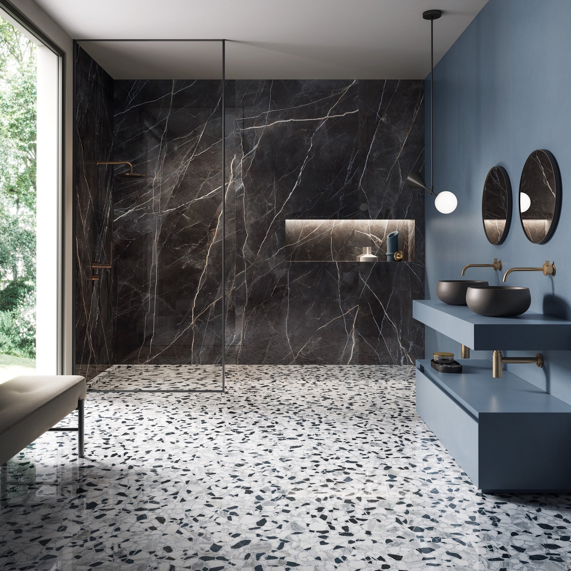 Calacatta Black velkoformát matný – sametově hebký povrch s jemným dekorem