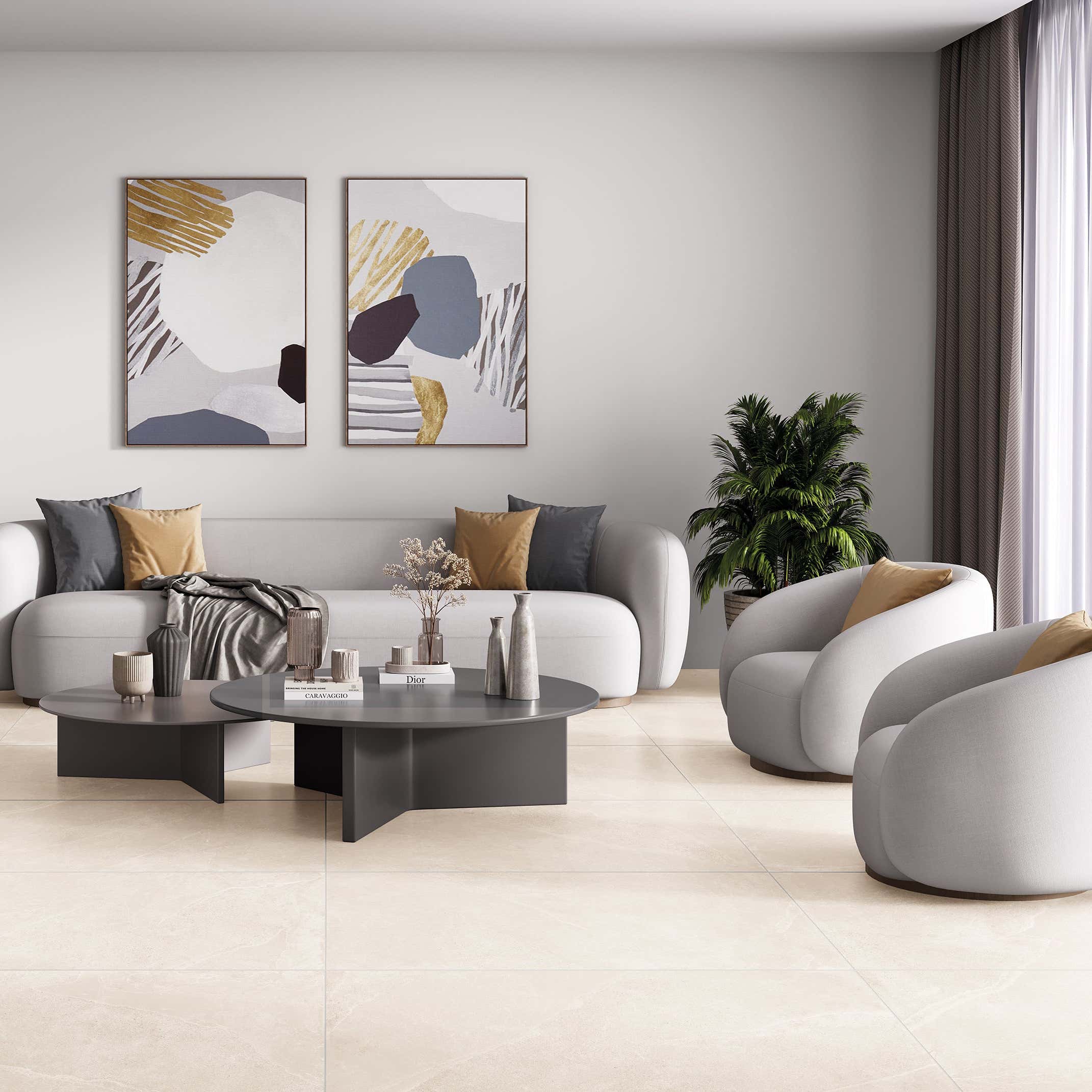 Porcelánová dlažba Vermont Sand – béžový kamenný vzhled do obýváku